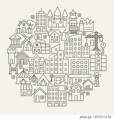 Building Line Icons Circle Building Line Icons Circle 65037236