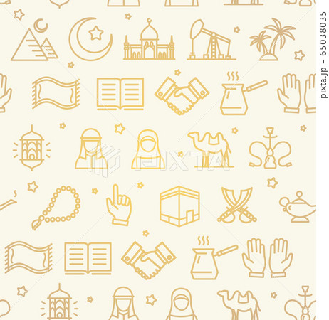 Arab Islamic Signs Seamless Pattern Background on a White. Vector 65038035