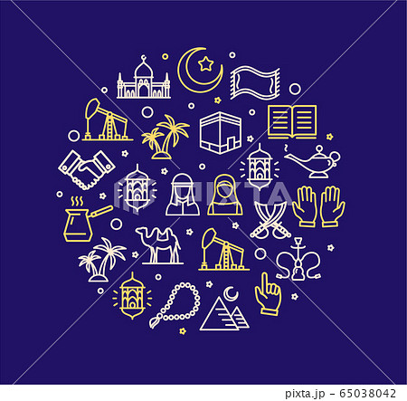 Arab Islamic Round Design Template Contour Lines Icon Concept. Vector Arab Islamic Round Design Template Contour Lines Icon Concept. Vector 65038042