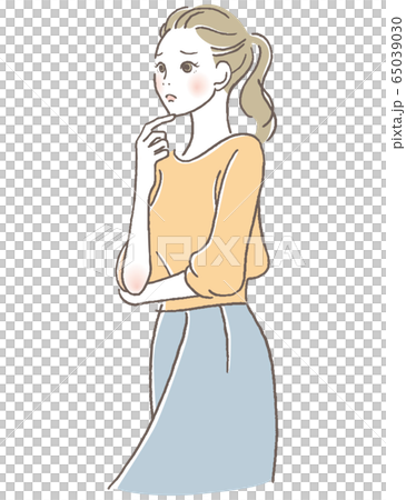 顎に指を添える女性 悩み 顎に指を添える女性 悩み 65039030
