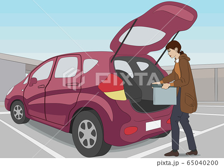 車に荷物を積む女性のイラスト素材