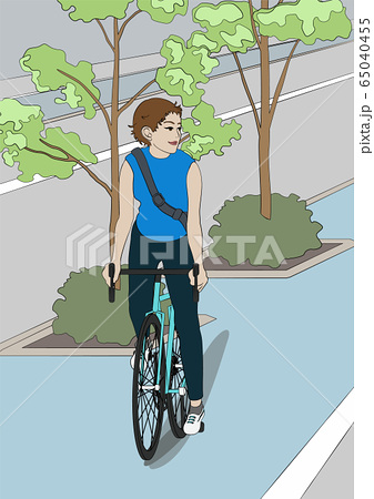 自転車に乗る女性のイラスト素材