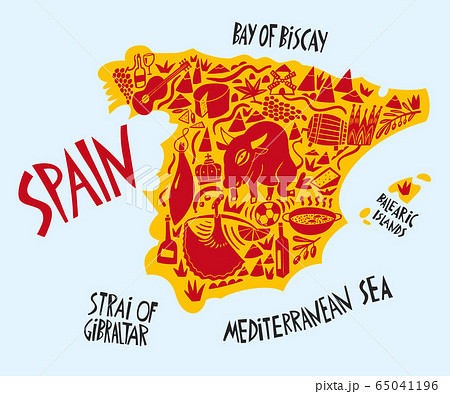 Vector hand drawn stylized map of Spain. Travel Vector hand drawn stylized map of Spain. Travel 65041196
