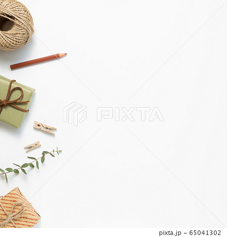 Gift wrapping and decoration concept. flat lay, top view, copy space 65041302