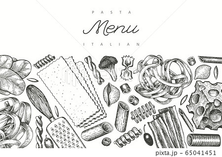 Italian pasta with additions design template. Hand 65041451