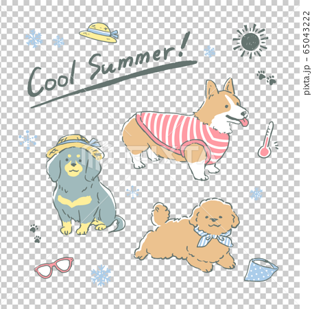 プールや海 夏の涼しいイメージの犬のイラストセットのイラスト素材
