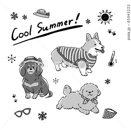 プールや海 夏の涼しいイメージの犬のイラストセットのイラスト素材