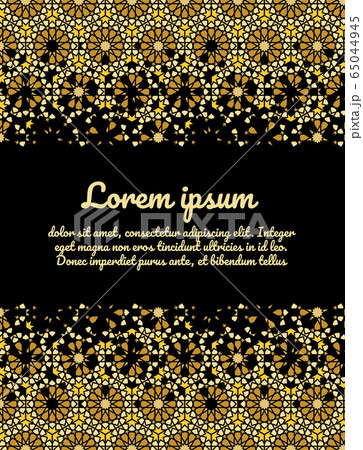 Moroccan card design. Gold and black vector template of card for invitation, celebration, save the date performed in morocco geometric mosaic 65044945