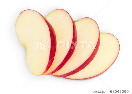 Red apple slices isolated on white background with clipping path and full depth of field. Top view. Flat lay Red apple slices isolated on white background with clipping path and full depth of field. Top view. Flat lay 65045090