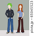 teenager red hair girl and boy in leather jacket drawing isolated on gray background 65045523