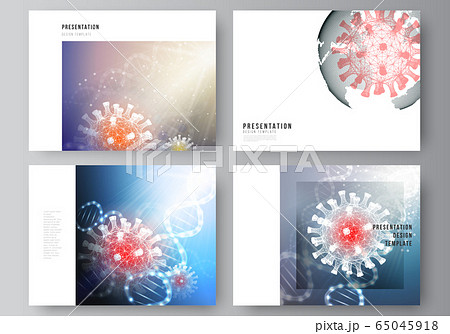 Vector layout of the presentation slides design business templates, multipurpose template for presentation report. 3d medical background of corona virus. Covid 19, coronavirus infection. Virus concept 65045918