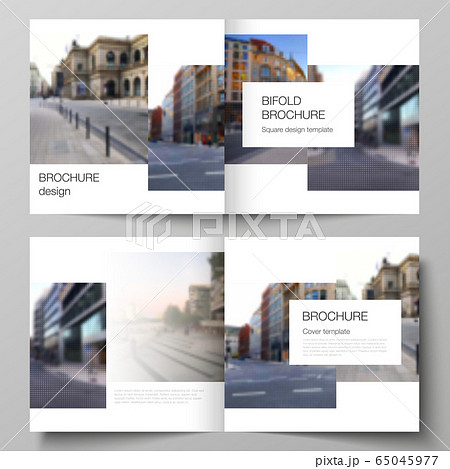 Vector layout of two covers templates for square design bifold brochure, flyer, cover design, book design, brochure cover. Abstract halftone effect decoration with dots. Dotted pattern decoration. 65045977