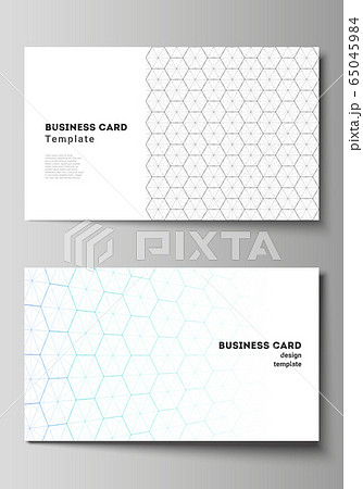 Vector illustration layout of two creative business cards design templates. Digital technology and big data concept with hexagons, connecting dots and lines, polygonal science medical background. Vector illustration layout of two creative business cards design templates. Digital technology and big data concept with hexagons, connecting dots and lines, polygonal science medical background. 65045984