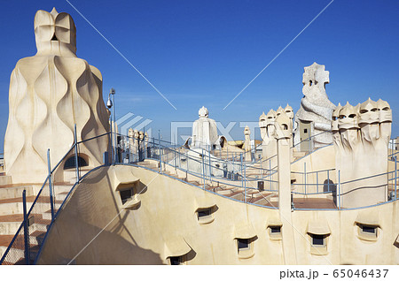 Gaudi Chimneys statues at Casa Mila, Barcelona, Spain 65046437