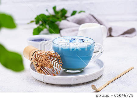 Blue matcha latte with milk Blue matcha latte with milk 65046779