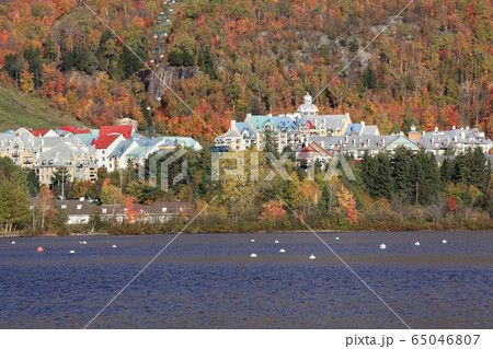 Mont Tremblant Lake and resort in autumn 65046807