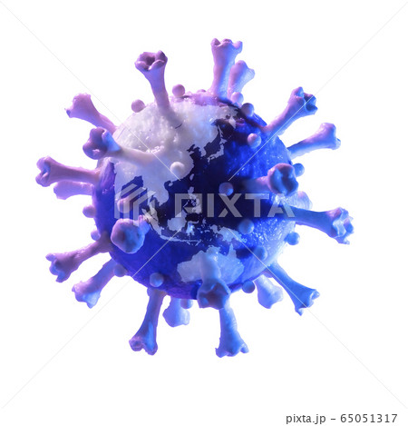 Model of globe in shape of Coronavirus against white background 65051317