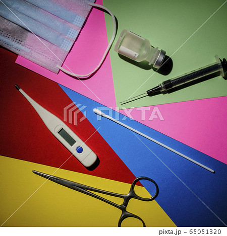 Colorful graphic layout of medical items 65051320
