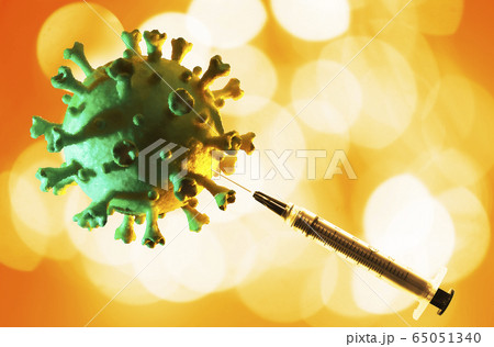 Model of Coronavirus with hypodermic needle 65051340