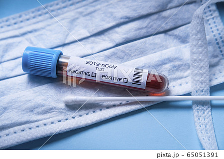 Coronavirus test vial with surgical mask and swab 65051391