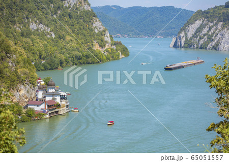 Romania, Dubova, High angle view of scenics bay with cliffs 65051557