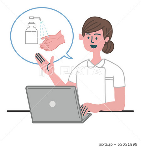 医師 医者 看護師 医療従事者 女性 パソコン アルコール消毒 医師 医者 看護師 医療従事者 女性 パソコン アルコール消毒 65051899