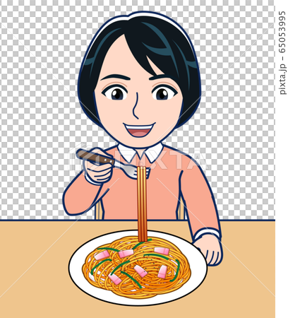 ナポリタンを食べるのイラスト素材