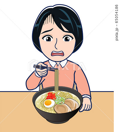 ラーメン食べる女性のイラスト素材