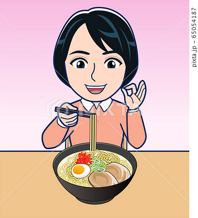 ラーメン食べる女性のイラスト素材 ラーメン食べる女性のイラスト素材
