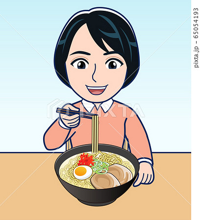 ラーメン食べる女性のイラスト素材
