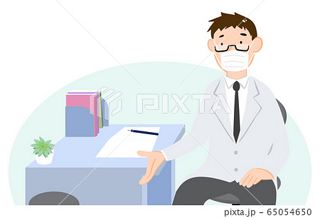 診察室で患者に椅子を勧める医師のイラストのイラスト素材