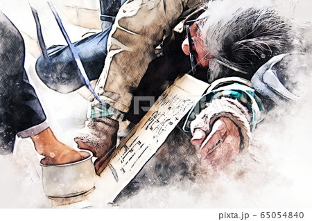 Abstract colorful business senior man homeless alone on watercolor illustration painting background. 65054840
