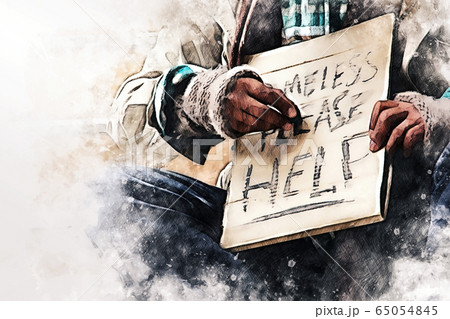 Abstract colorful business senior man homeless alone on watercolor illustration painting background. 65054845