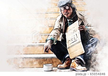 Abstract colorful business senior man homeless alone on watercolor illustration painting background. 65054846