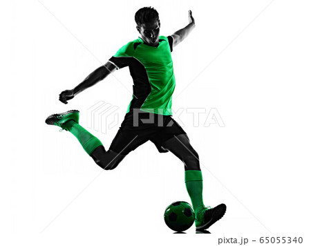 young soccer player man silhouette shadow isolated white background 65055340