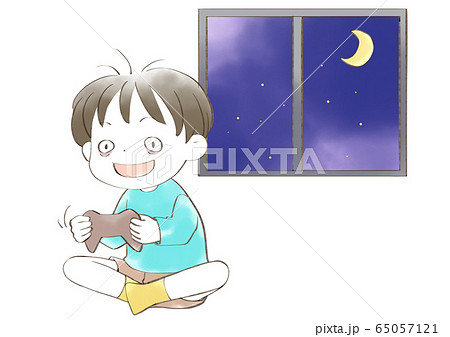 夜更かしをする子供のイラスト素材
