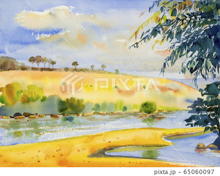 Watercolor landscape original painting colorful of Watercolor landscape original painting colorful of 65060097