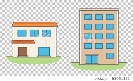 家とマンション イラスト かわいい マンガ 外観 建物のイラスト素材
