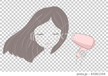 ドライヤーで髪を乾かす黒髪女性 ドライヤーで髪を乾かす黒髪女性 65061344