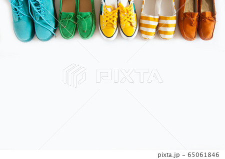 Collection of women's shoes on white background Collection of women's shoes on white background 65061846