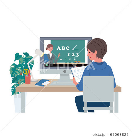 オンライン授業　パソコン授業　イラスト　男の子 65063825