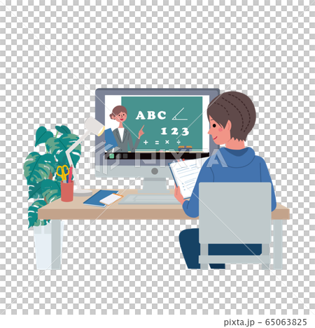 オンライン授業　パソコン授業　イラスト　男の子 65063825