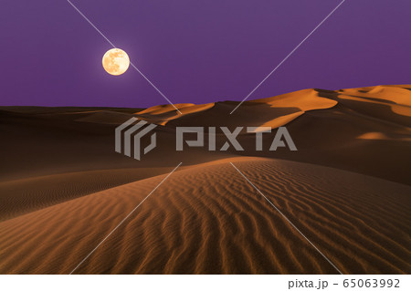 Amazing views of the Sahara desert under the full moon 65063992