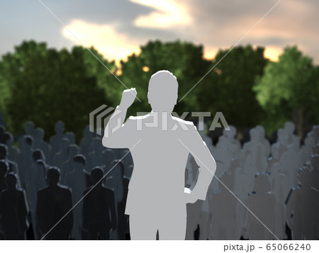 CG立体イラスト　人々の前で熱弁をふるう男性　リーダーシップ 65066240