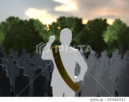 CG立体イラスト　人々の前で熱弁をふるう男性　リーダーシップ 65066241