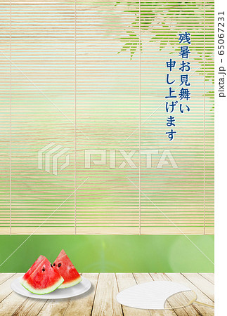 残暑見舞い 縁側 西瓜のイラスト素材