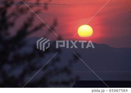 荒尾市　四山神社　夕景、 65067564