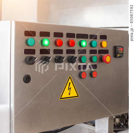 Production line control panel, industry. Multi-colored buttons, engineering Production line control panel, industry. Multi-colored buttons, engineering 65067592