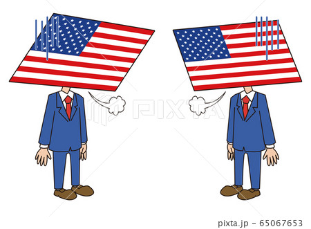 アメリカ 米国 国旗 擬人化 キャラクター 落ち込む 落胆のイラスト素材