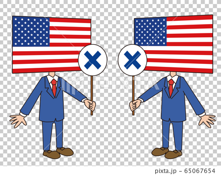 アメリカ 米国 国旗 擬人化 キャラクター バツ 不正解のイラスト素材